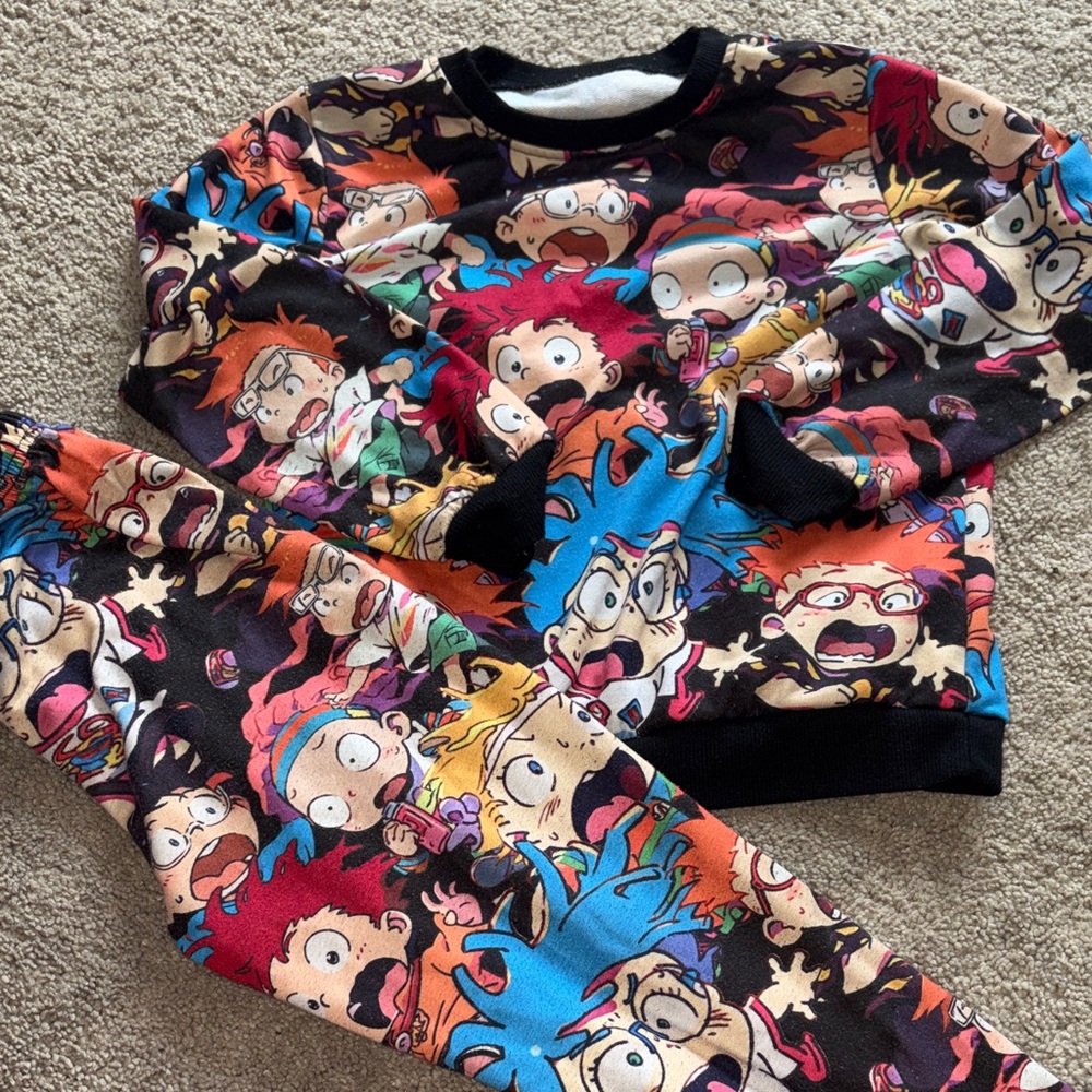 Colorful Rugrats Cartoon Print Sweatshirt and Pants Set
